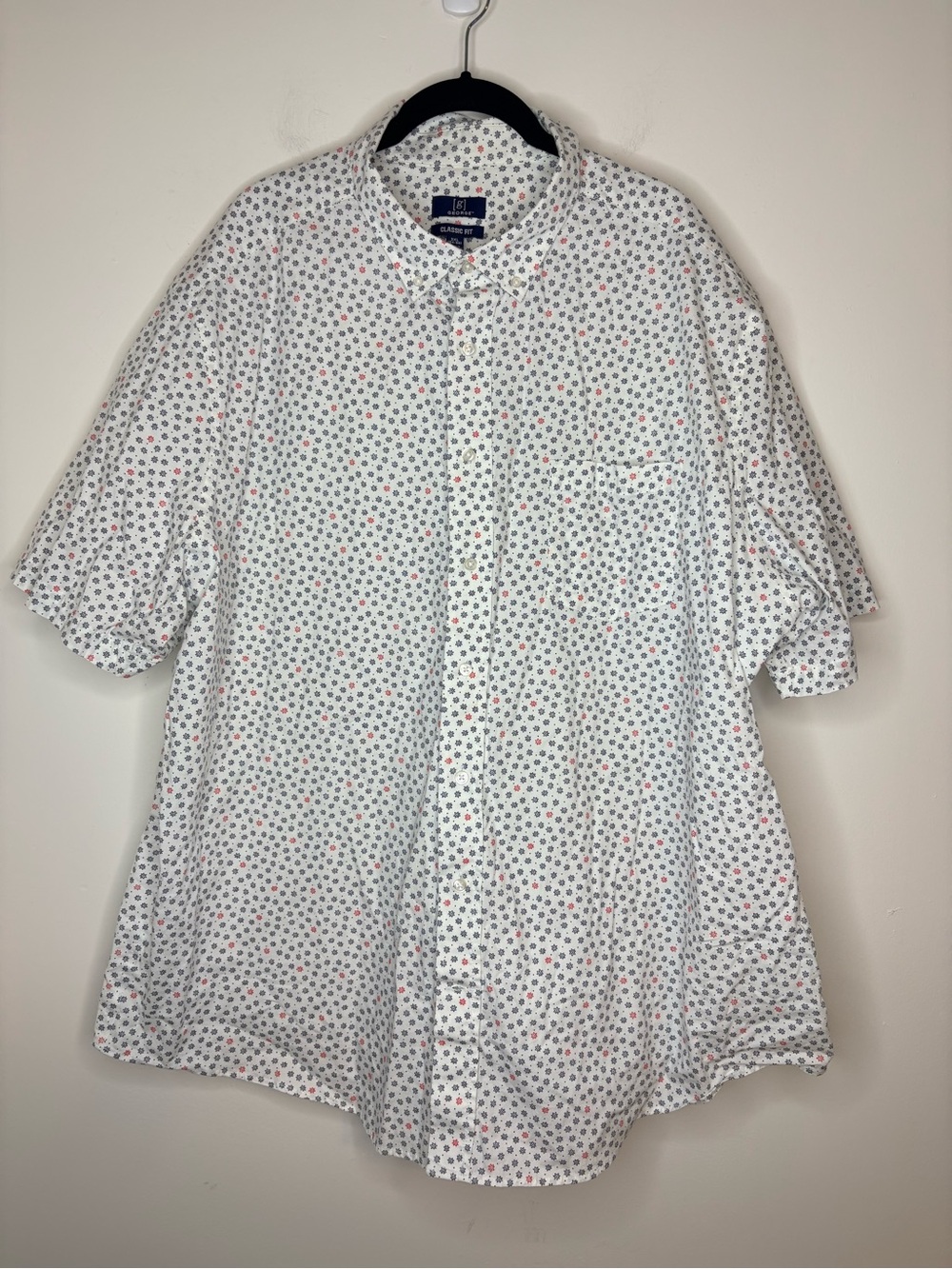 George Classic Fit 3XL White Short-Sleeve Button-Down Shirt Blue and Red Floral